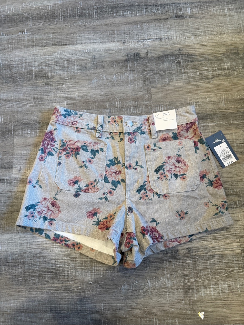 Universal Thread Floral Denim Shorts - Pink & Green on Cream